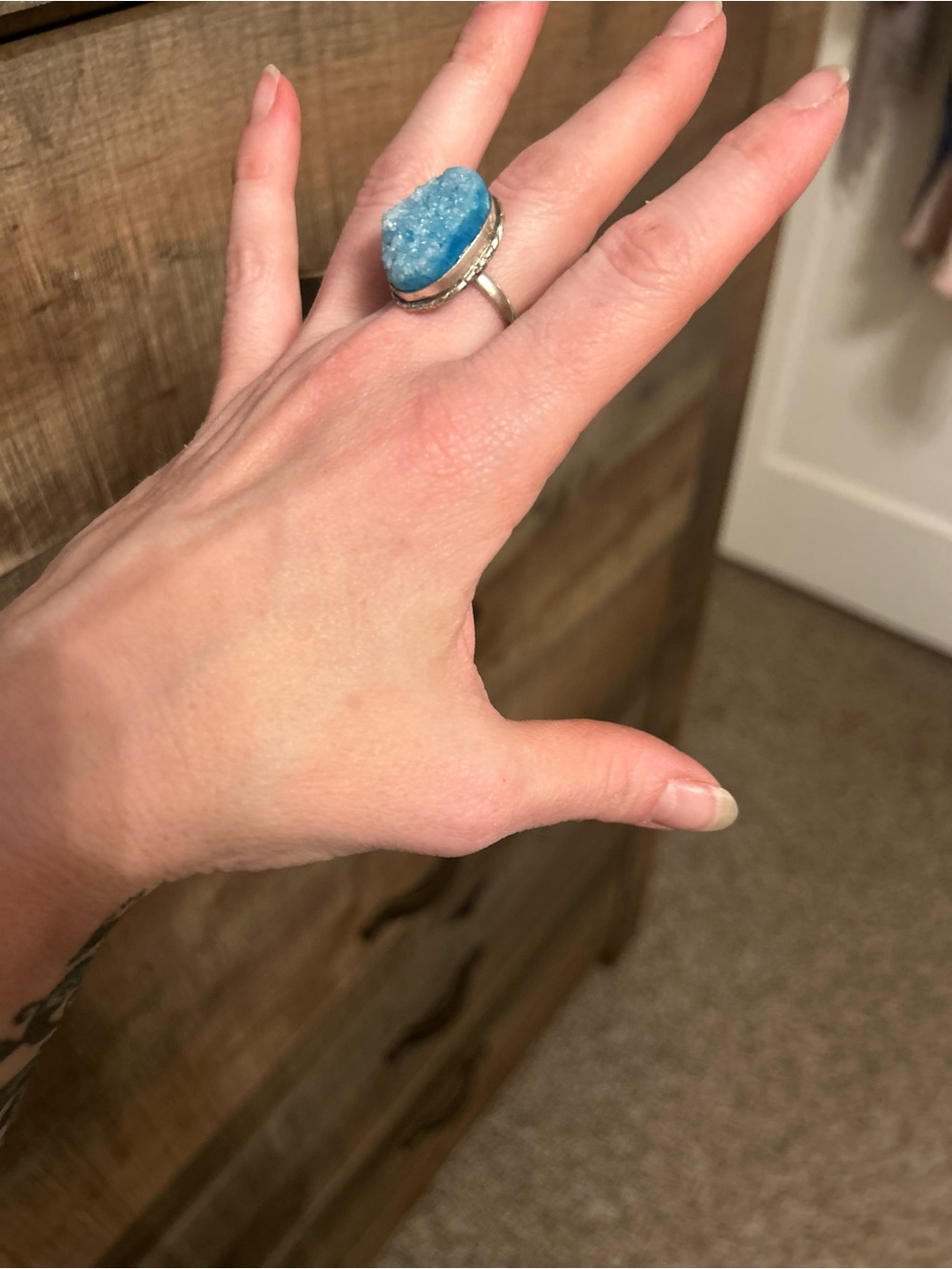 Druzy Blue Gemstone Ring 925 Sterling Silver
Size 8.5